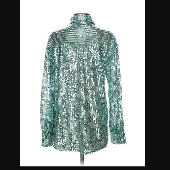 NWT Jeannie Mai X INC Sheer Sequin Oversized Shirt - Picture 3 of 5